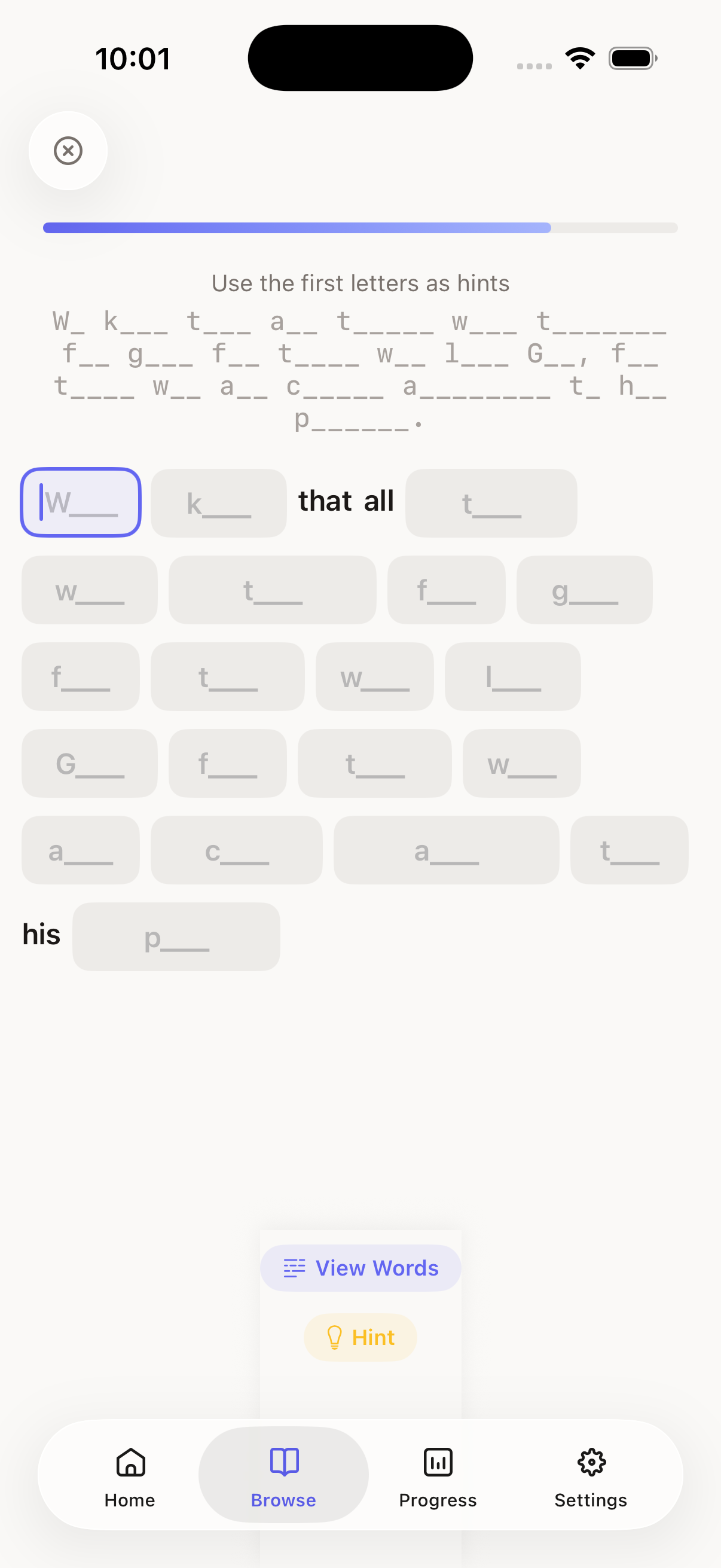 First letters hint step