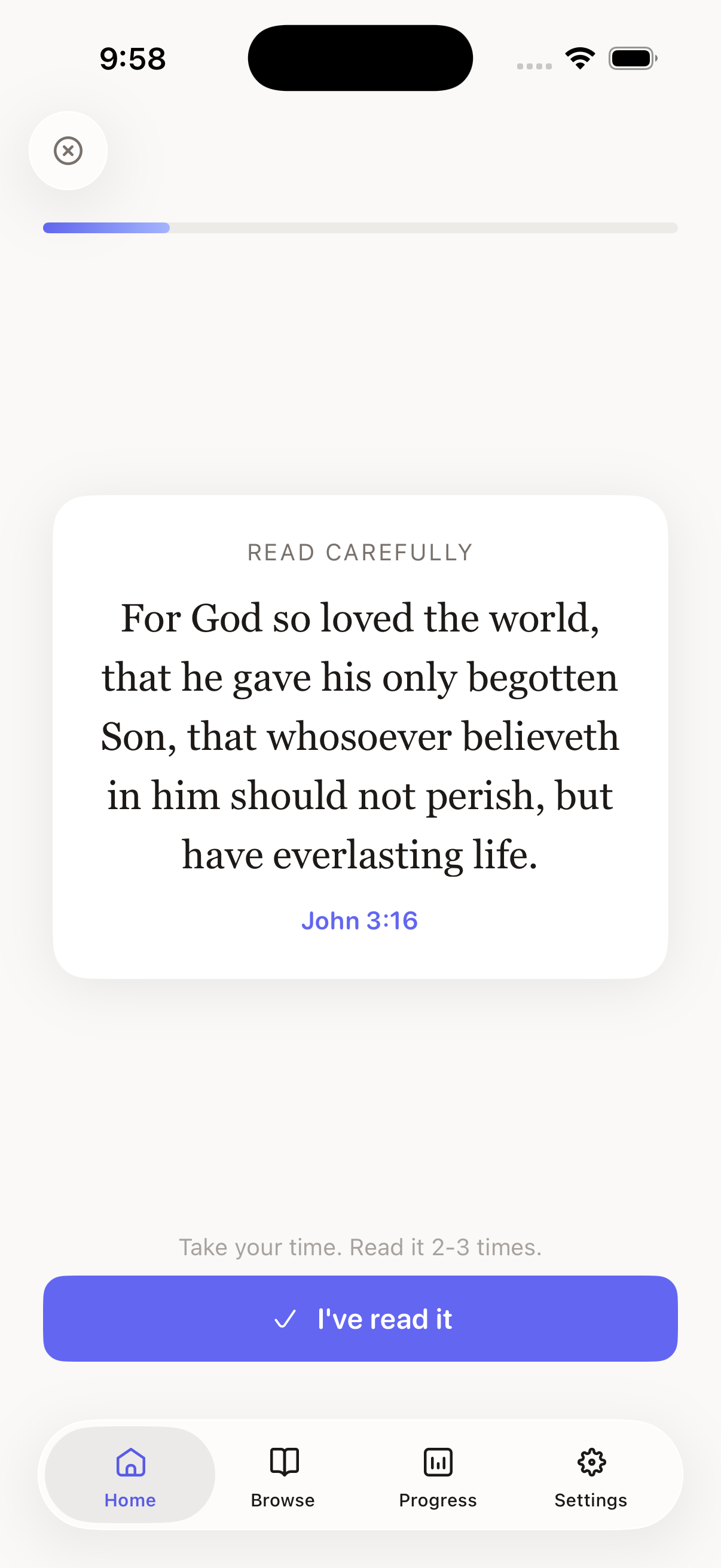 Vessl app - Read step showing John 3:16